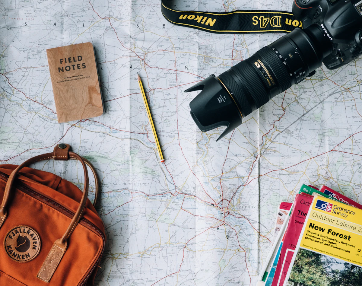 Travel planning with passport and world map